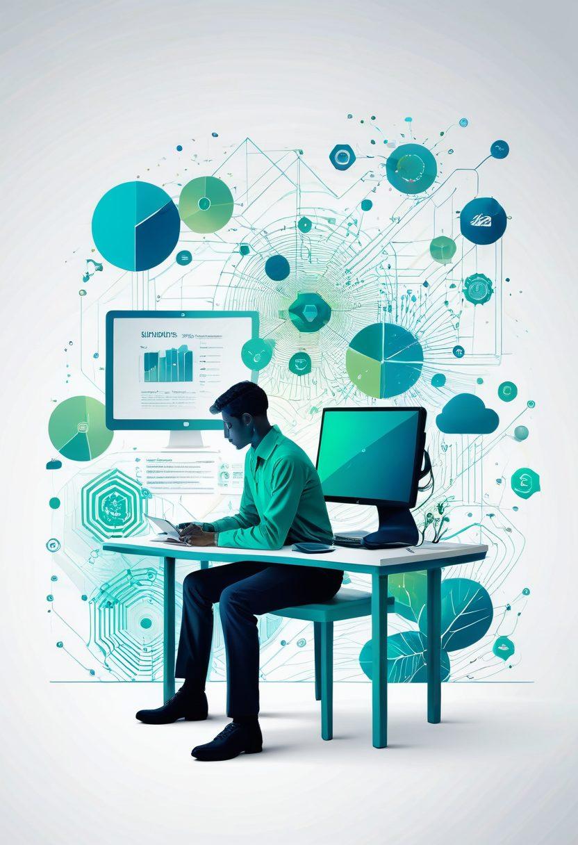 An abstract representation of a person sitting at a computer, surrounded by floating icons representing various insurance plans and quotes, with a magnifying glass highlighting a specific quote. A calming color palette of blues and greens symbolizes trust and security. The background includes subtle graphs and charts to suggest data analysis. super-realistic. vibrant colors. white background.